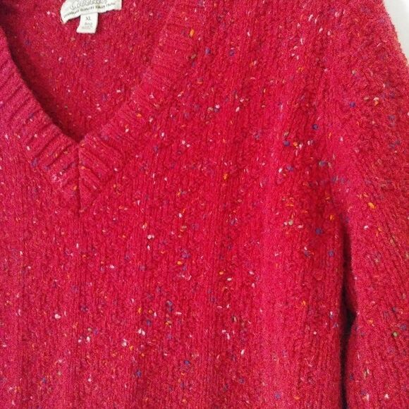 Cabela's Red Multicolor Bobble Knit Vneck Sweater - Picture 3 of 6